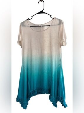 Umgee Ombre Tunic Top Medium Cream Turquoise Boho Flowy